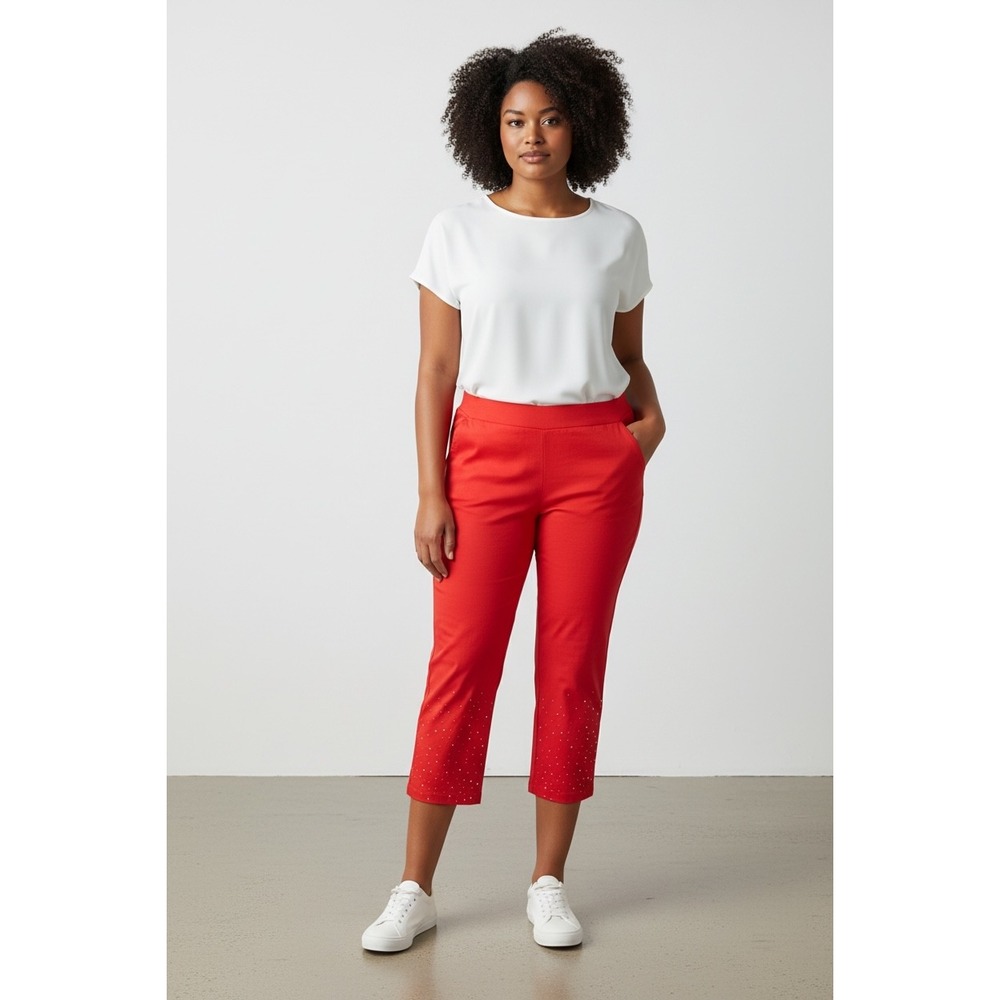 Attyre New York CORAL Studded Hem Capri Pants Pull On Stretch Size 10‎ 1249390